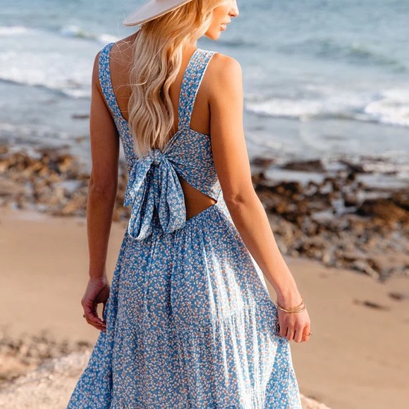 Vici Dresses & Skirts - VICI Blue Floral Midi Dress Tie Back XS